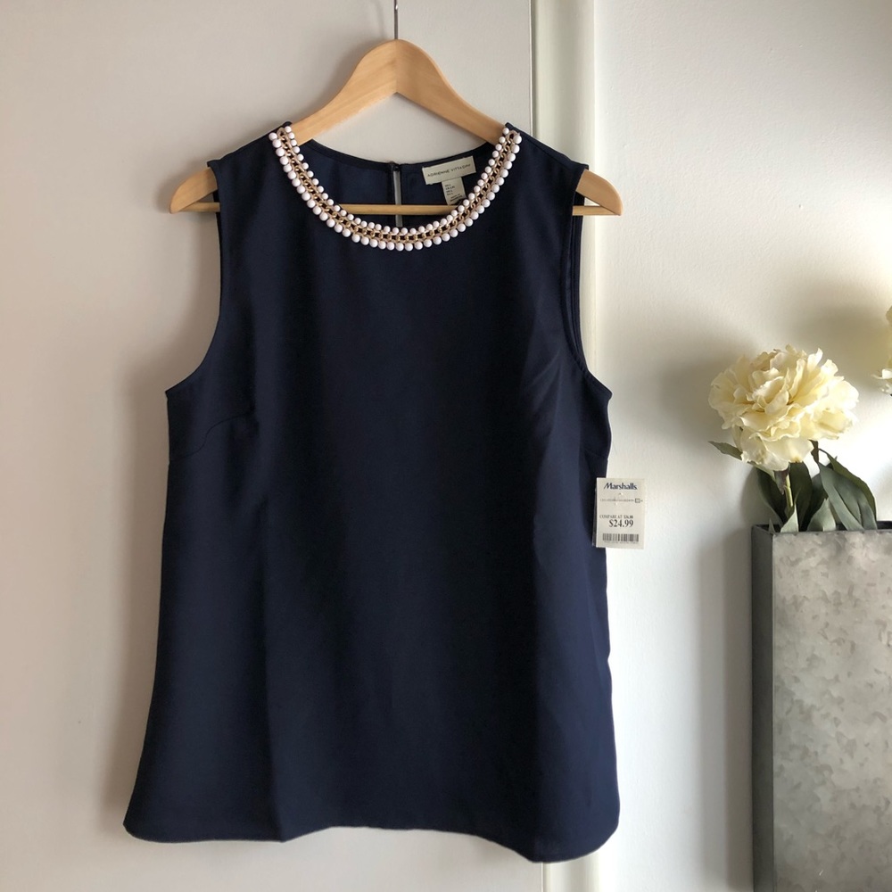 Navy Tank with Embellished Neckline (NWT!)